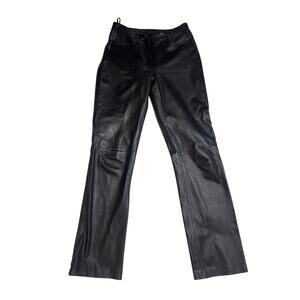 Y2K Bebe Genuine Leather Pants Black Straight Leg SZ 8